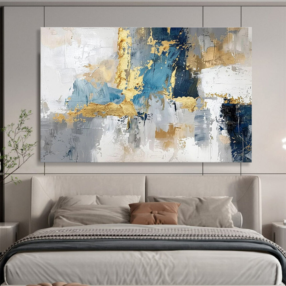 Blue, Gray, Gold Abstract Textured Artwork For Sale WB371