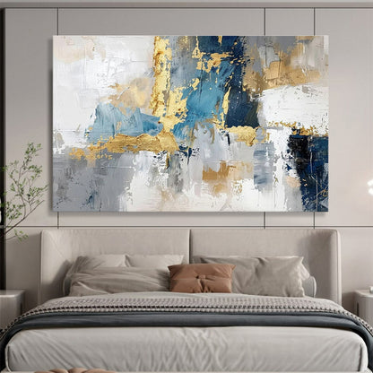 Blue, Gray, Gold Abstract Textured Artwork For Sale WB371