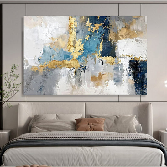 Blue, Gray, Gold Abstract Textured Artwork For Sale WB371