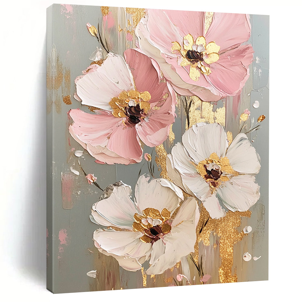 Pink, White, Gold Abstract Floral Art For Bedroom and Dining Room WS437