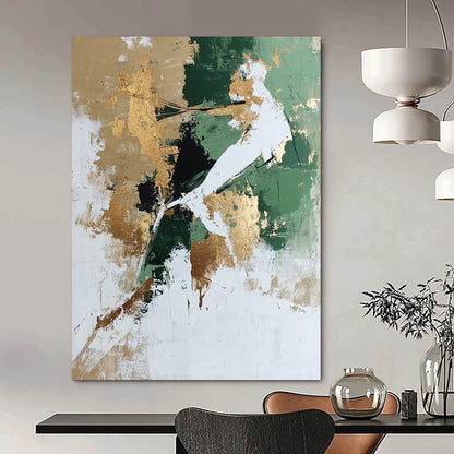 Green, Gold, White Abstract Textured Art For Living Room and Study WS434