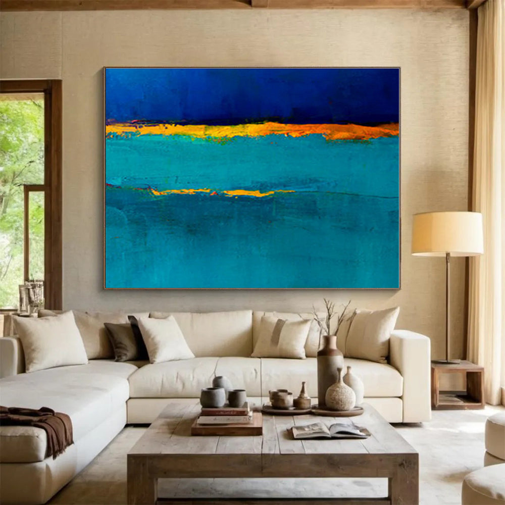 Oversized Canvas Art Teal, Blue and Orange Abstract Minimalist Painting WB096