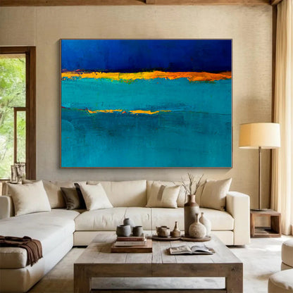 Oversized Canvas Art Teal, Blue and Orange Abstract Minimalist Painting WB096