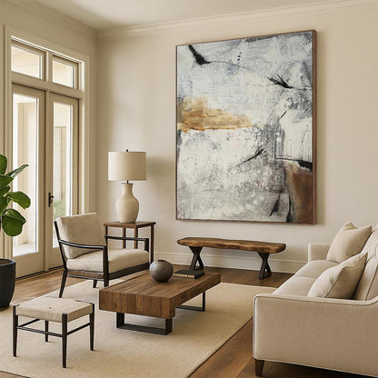 Unique Abstract Art Gray, Beige & Black Textured Abstract, Large Contemporary Wall Art HS259