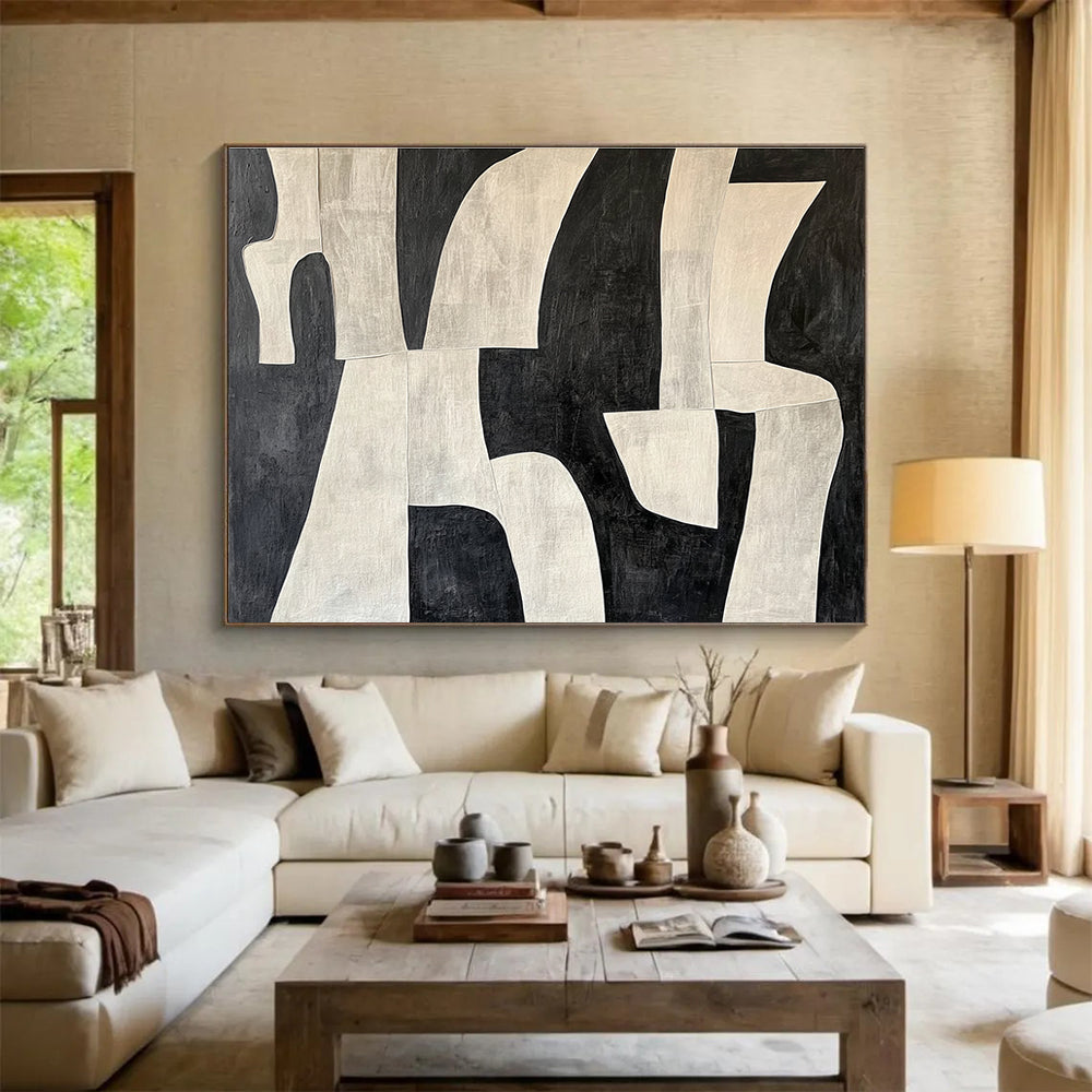 Huge Size Black and White Geometric Abstract Art WB244