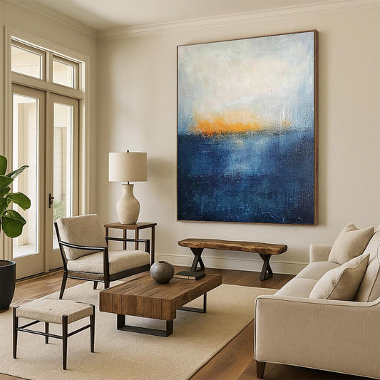 Blue, White Abstract Seascape Art For Bathroom and Coastal-Themed Living Room WS430