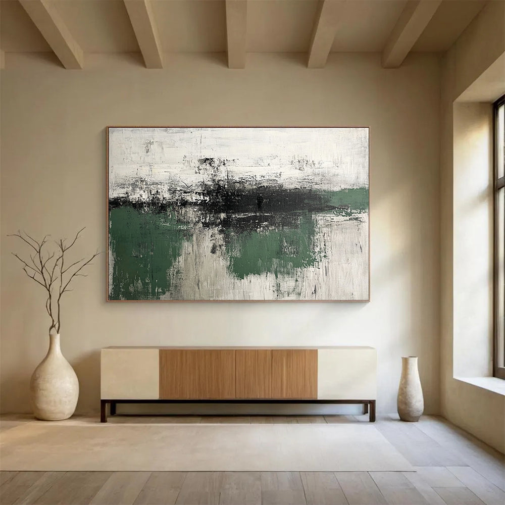 Oversized Canvas Art Green, Gray, and White Abstract Landscape - Acrylic Painting WB283