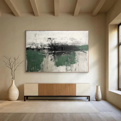 Oversized Canvas Art Green, Gray, and White Abstract Landscape - Acrylic Painting WB283