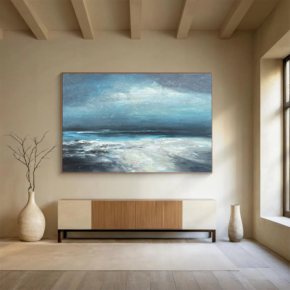 Blue, Gray, White Abstract Seascape Art For Sale WB410