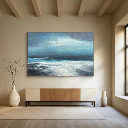 Blue, Gray, White Abstract Seascape Art For Sale WB410