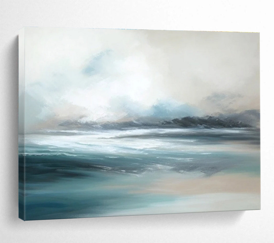 Extra Large Size Blue and Gray Abstract Seaside Painting WB194