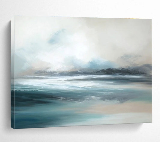 Extra Large Size Blue and Gray Abstract Seaside Painting WB194