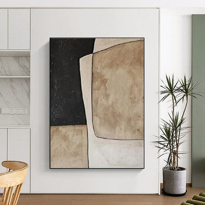 Handmade Art Black, Beige, and Brown Geometric Abstract Art HS685