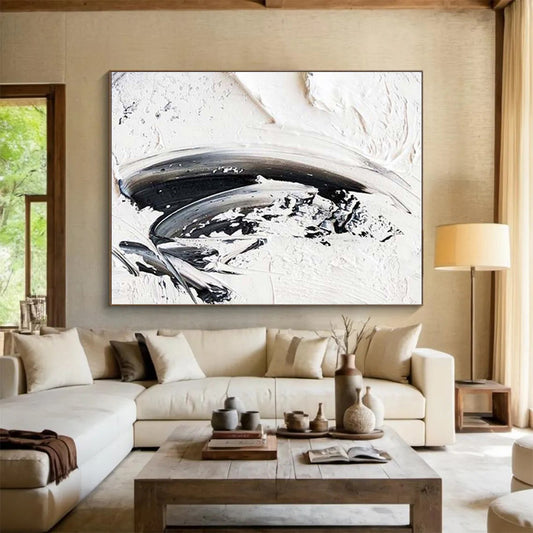 Hand Painted Art Black and White Textured Abstract Art, Big Painting HS560