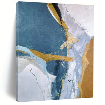 Hand Painted Art Blue, Gold, and Gray Textured Abstract Painting On Canvas HS807
