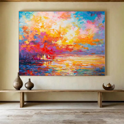 Huge Size Multicolor Sunset Landscape Abstract Painting WB100