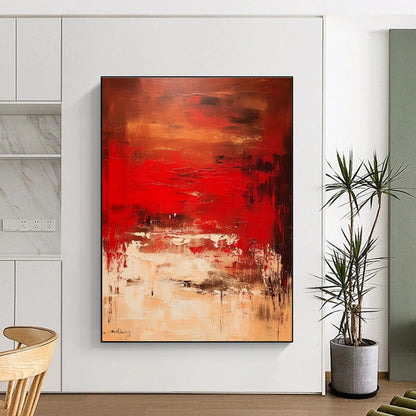 Hand-Painted Art with Red, Brown, Beige and Black Colors, Abstract Landscape Theme HS461
