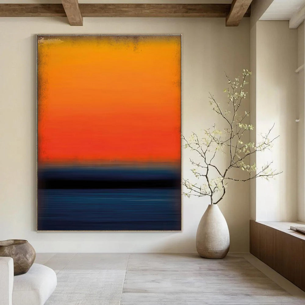 Orange, Red, and Blue Abstract Sunset Seaside Painting For Sale Online WS494