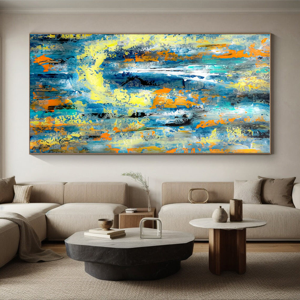 Cool Abstract Paintings Blue, Yellow, and Orange Dynamic Abstract Art HS729