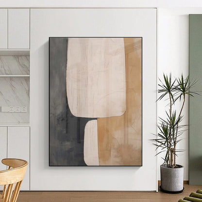 Modern Art Acrylic Beige, Gray, and Black Organic Abstract Art HS669