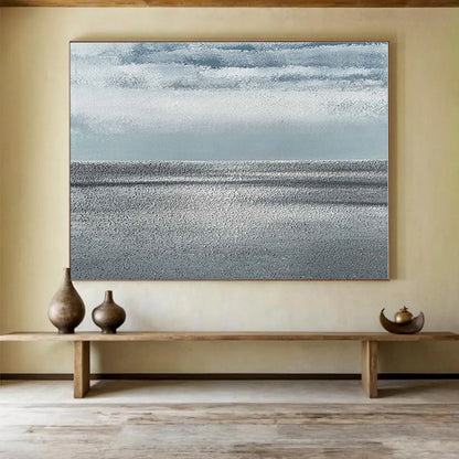 Big Size Gray and White Abstract Minimalist Landscape Painting WB129