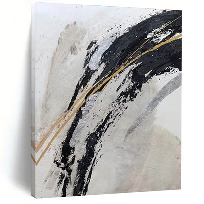 Gaint Canvas Art Black, Gold & Silver Gestural Abstract, Oversized Abstract Wall Art HS245