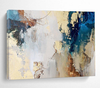 Blue, Beige, Gold Abstract Painting – Expressive Acrylic Art WB044