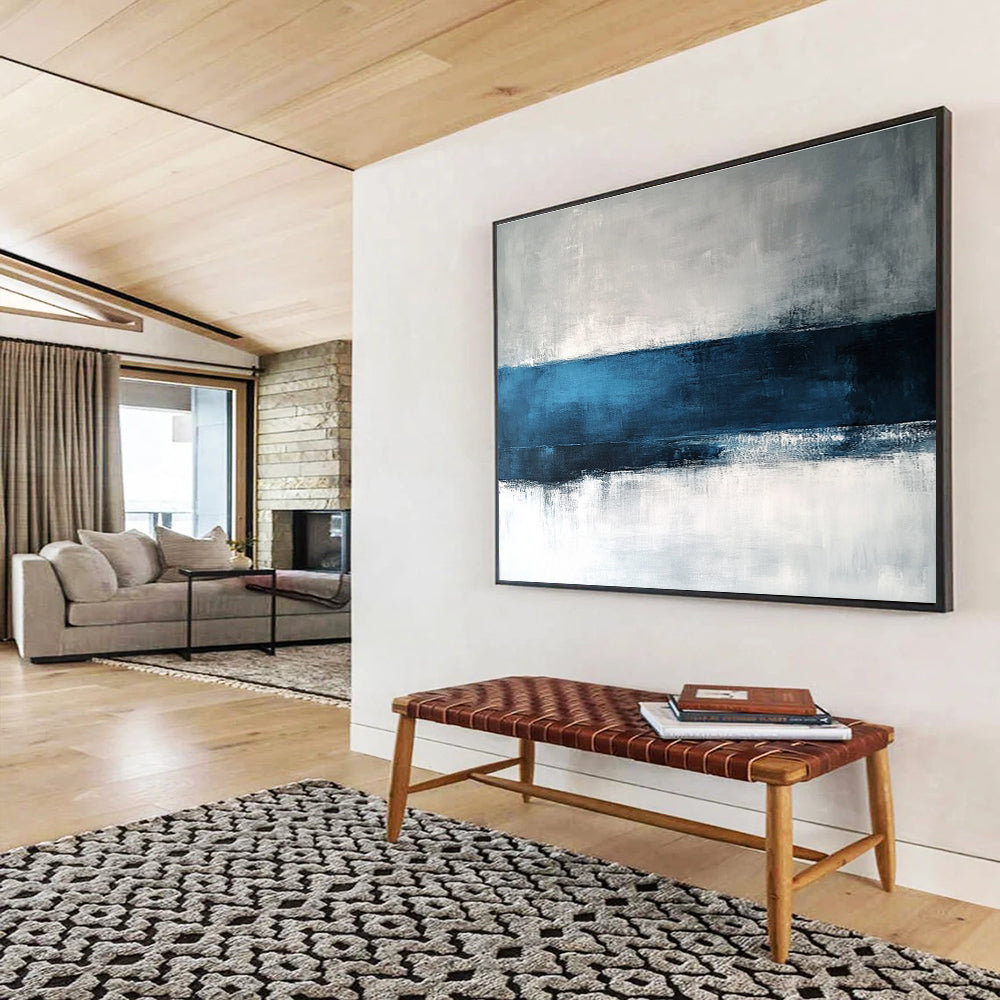 Big Size Blue, Gray, and White Abstract Minimalist Seascape - Acrylic Painting WB282