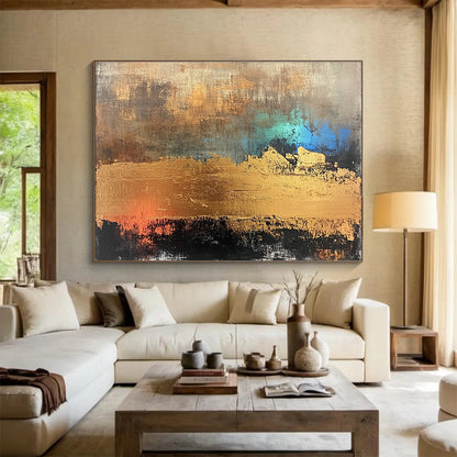 Huge Size Gold, Teal, and Brown Abstract Textured Art - Acrylic Painting WB284