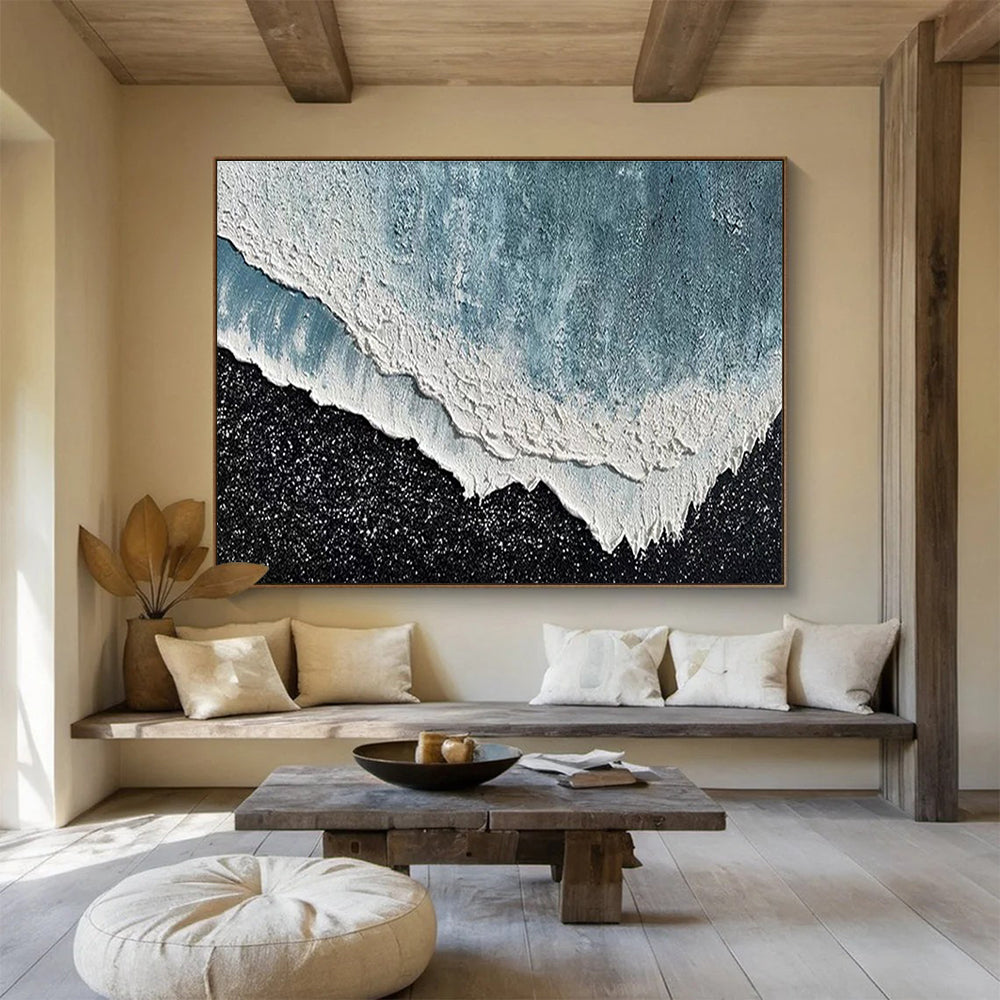 Oversized Canvas Art in Blue and Black Textured Abstract Style WB222