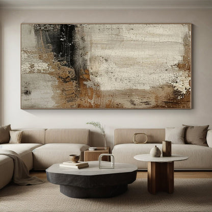 Modern Art Acrylic with Beige, Brown, Black and Gray Colors, Textured Abstract Theme HS489