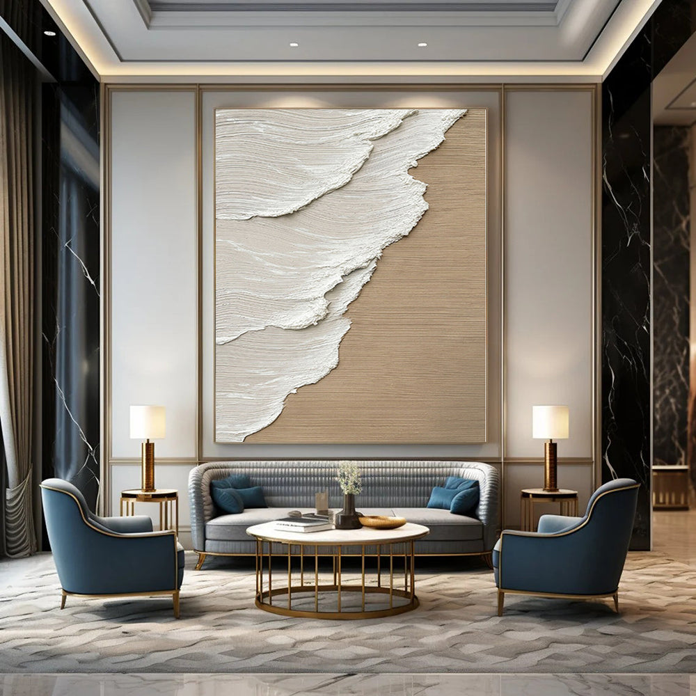 Beige, White Abstract Textured Art For Minimalist Living Room and Bedroom WS424