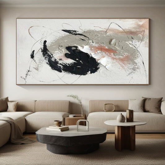 Hand Painted Art with Gray, Black, White and Beige Colors, Textured Abstract Theme HS473