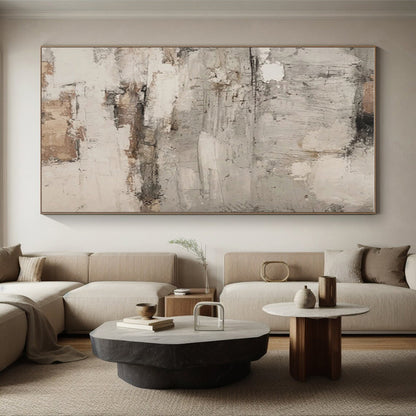 Handmade Art Gray & Brown Textured Abstract, Minimalist Canvas Art HS319