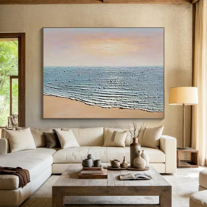 Horizontal Peach and Blue Coastal Abstract Painting WB221