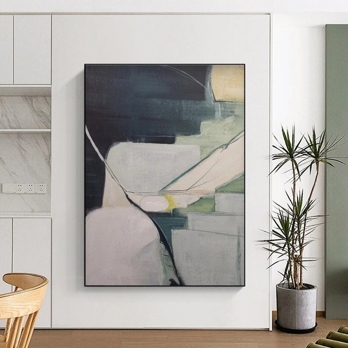 Modern Art Acrylic with Blue, Beige and Brown Colors, Abstract Landscape Theme HS492