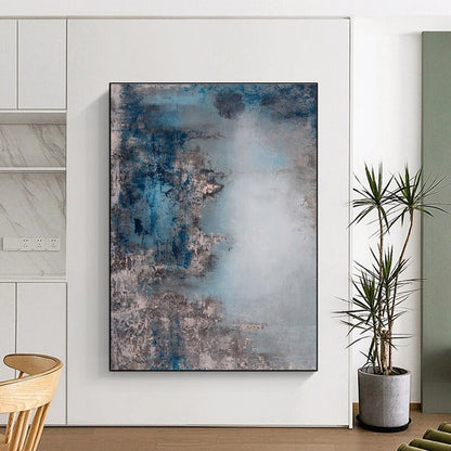 Unique Abstract Art Blue & Gray Textured Abstract, Large Contemporary Wall Art HS282