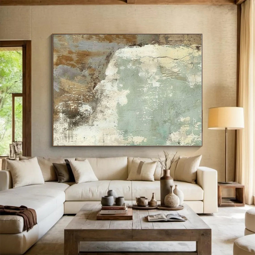 Handmade Art Beige, Green, and Brown Textured Abstract Art HS738