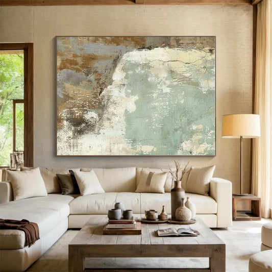 Handmade Art Beige, Green, and Brown Textured Abstract Art HS738