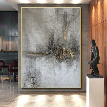 Minimalist Canvas Art Gray and Gold Textured Abstract Art HS614