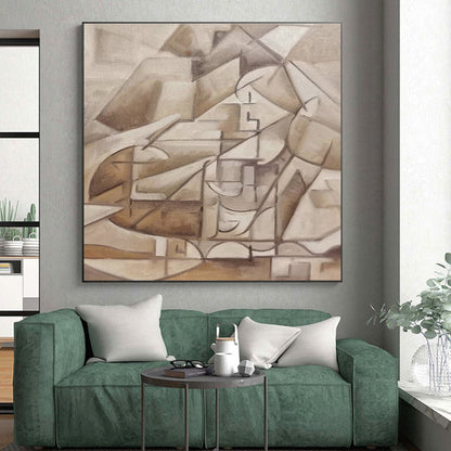 Gaint Canvas Art Beige Geometric Abstract, Oversized Abstract Wall Art HS438
