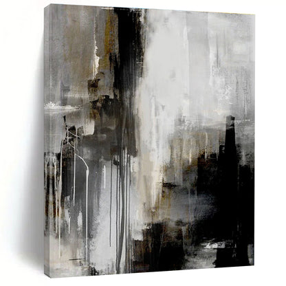 Oversized Abstract Wall Art Gray, Black, and Gold Textured Abstract Art HS708