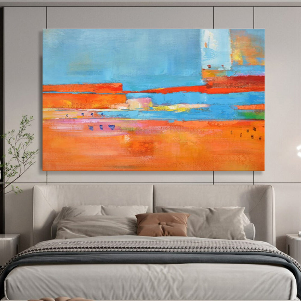 Oversized Canvas Art Blue, Orange and Red Abstract Landscape Painting WB099