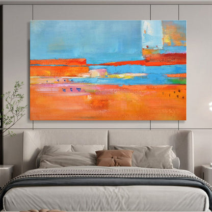 Oversized Canvas Art Blue, Orange and Red Abstract Landscape Painting WB099