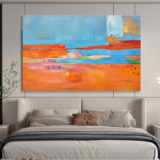 Oversized Canvas Art Blue, Orange and Red Abstract Landscape Painting WB099