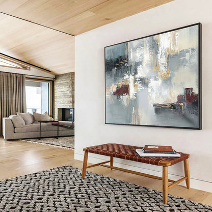 Big Size Gray, Gold and Black Abstract Geometric Painting WB090