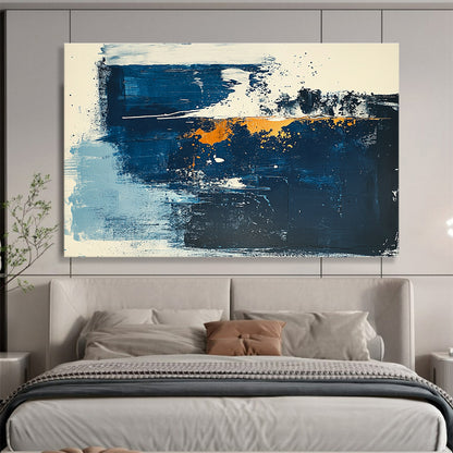 Contemporary Abstract Art with Blue, Gold and White Colors, Abstract Sea Splash Theme WB325