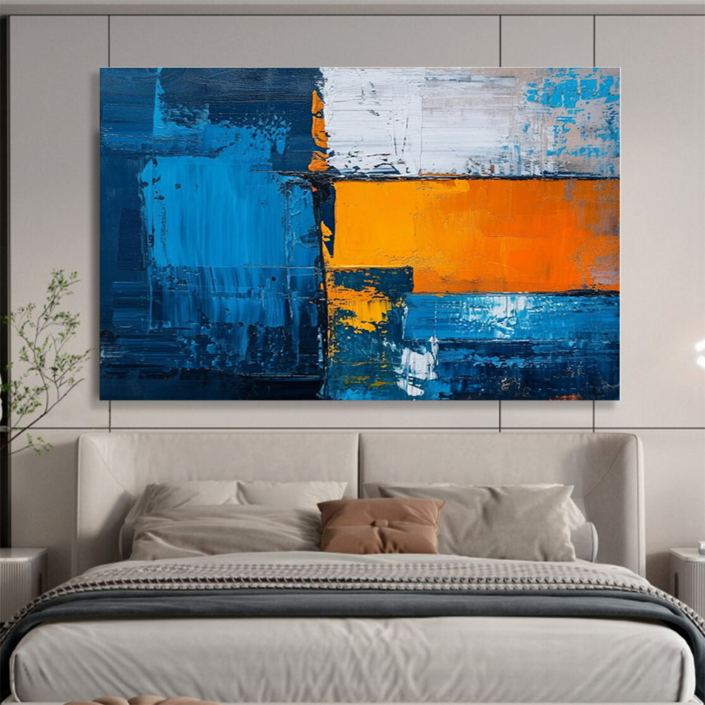 Huge Size Blue and Orange Abstract Geometric Painting WB068