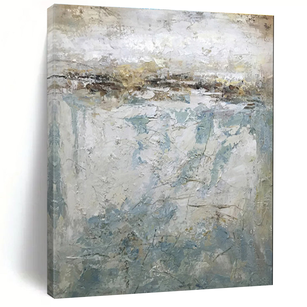 Gray, White, and Gold Textured Abstract Painting For Sale WS512