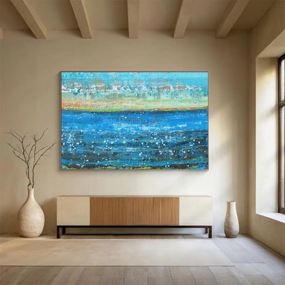 Blue, Orange, White Abstract Seascape Art For Sale WB411